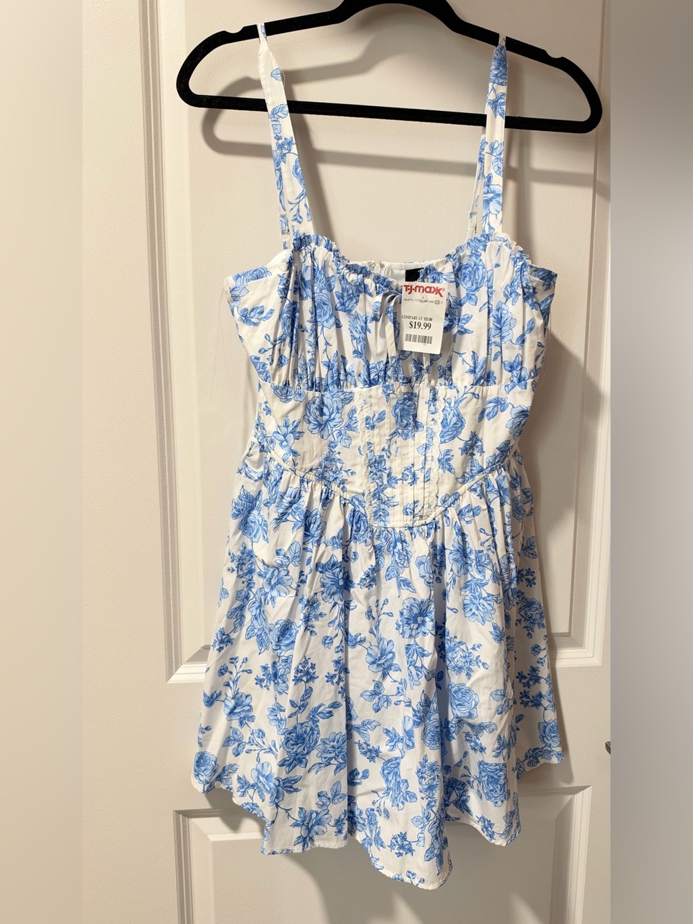 T.J.Maxx White Mini Dress with Blue Floral Print